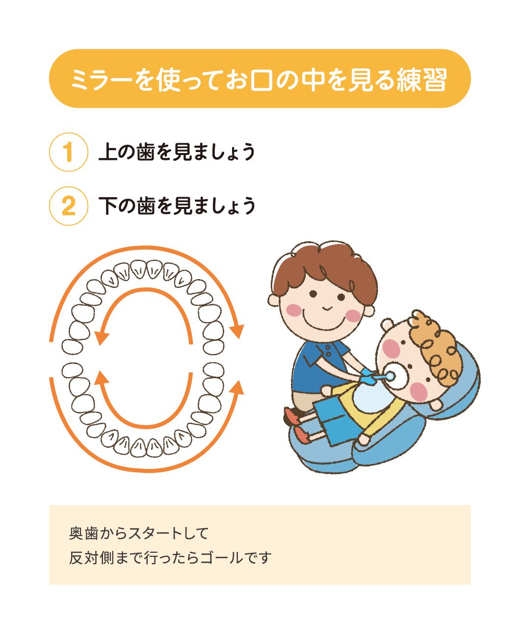 ミラーを使ってお口の中を見る練習